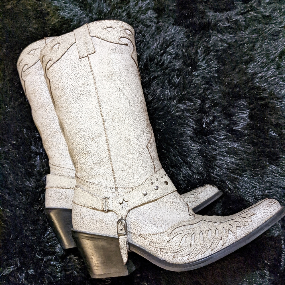 White distressed cowboy boots